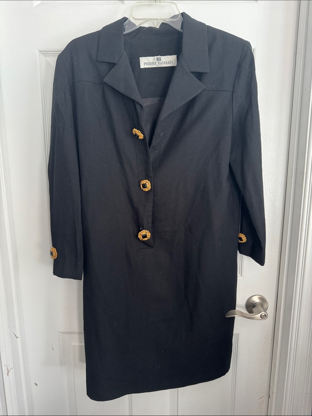 Pierre Balmain Black Long Sleeve Dress with Gold Accent Buttons